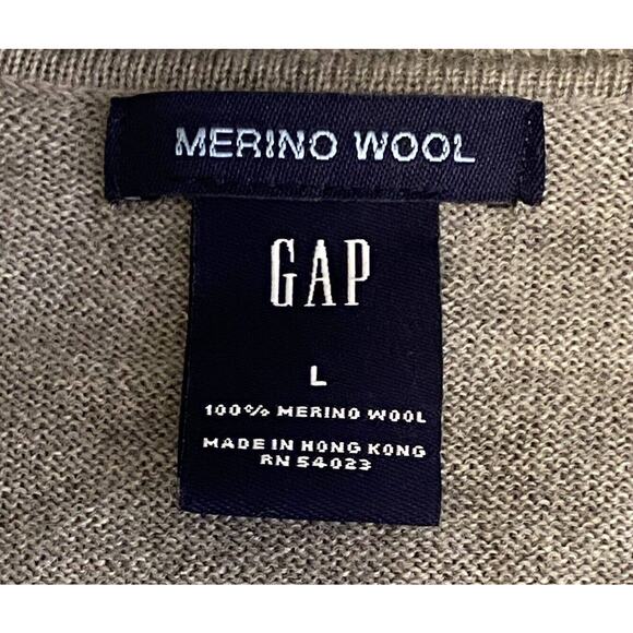 VTG Gap Men's Gray 100% Merino Wool Sweater Size L Windowpane V Neck Long Sleeve - Picture 5 of 8